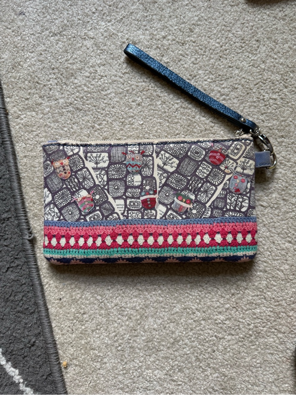 Patterned Canvas Wristlet with Colorful Trim